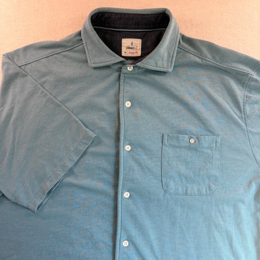 Johnnie-O Hangin Out Mens XL Blue Short Sleeve Button Down Shirt Cotton Blend